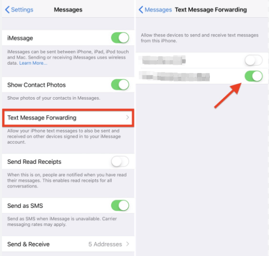 Enable text messages forward to receive others text messages