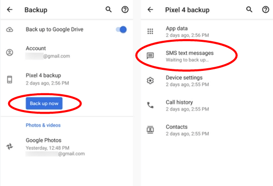 How to receive text messages from another phone in google drive