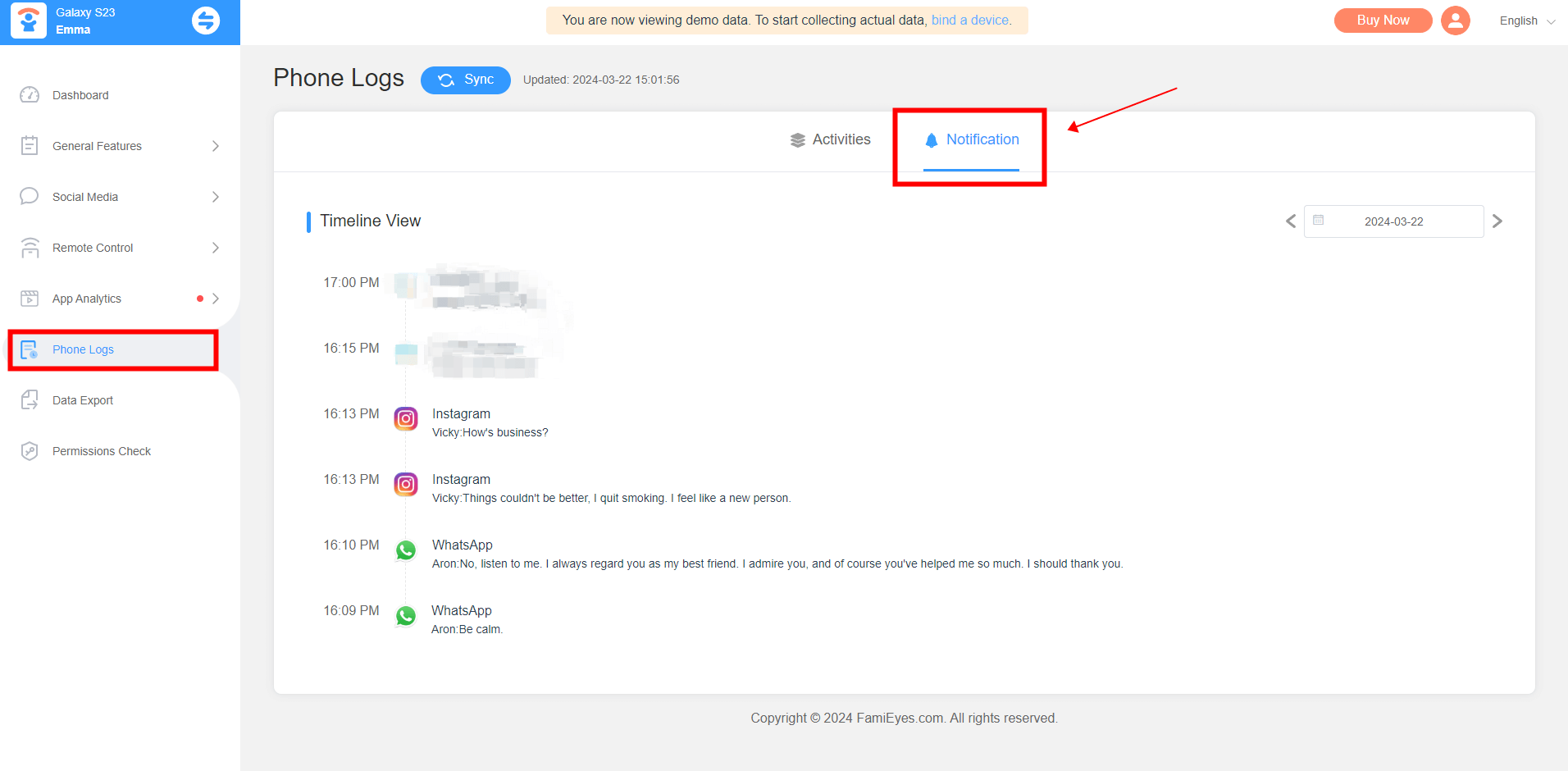 
 how to view cleared notification in famieyes
    