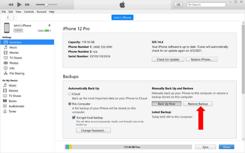 itunes restore backup