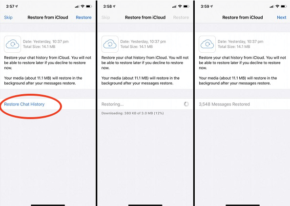 restore WhatsApp backup from iCloud