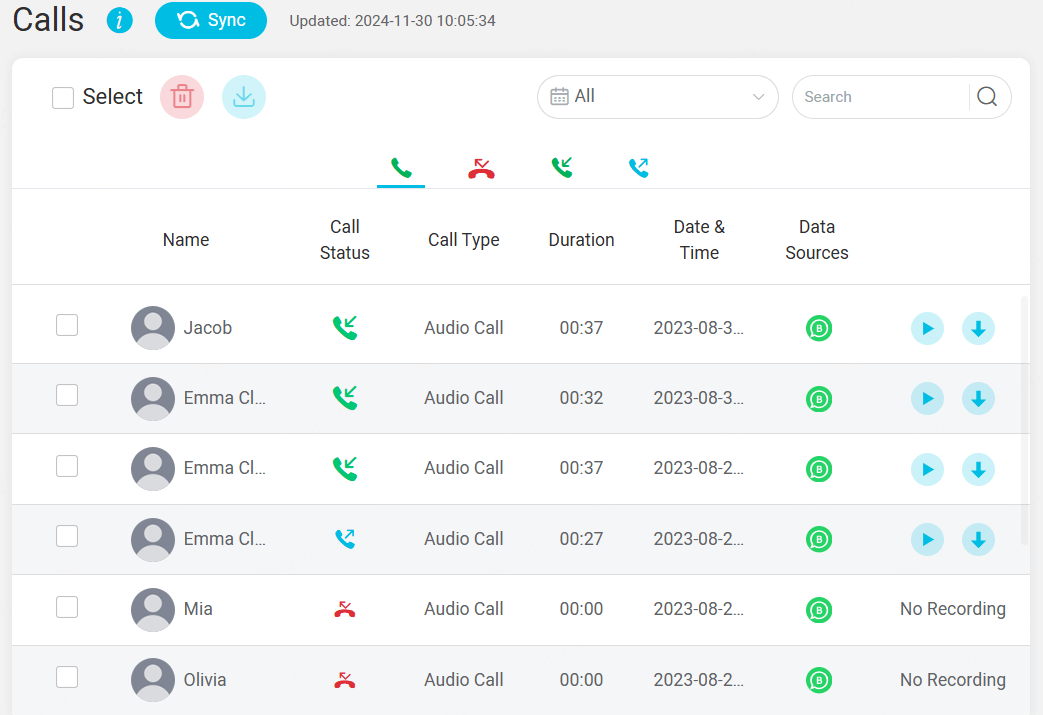 track WhatsApp cakk history