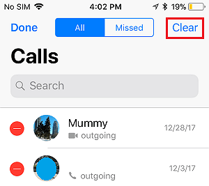 clear whatsapp call logs on iPhone