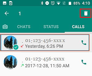 clear whatsapp calls on Android