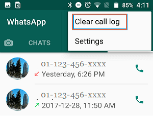 clear whatsapp call logs on Android