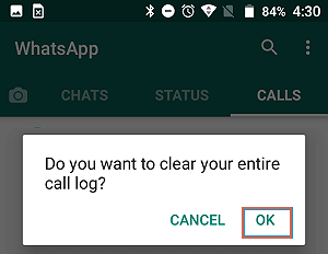 clear whatsapp call logs on Android